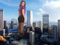 giantess collage city destruction high_heels brunette smiling wonderslug fire skyscraper looking_at_viewer denver tiny-little-lisa emma_k