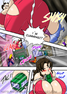 breasts drawing growth giantess vore blushing city comic color tongue destruction buildings glasses saliva brunette train bulge belly bus looking_down open_mouth vehicles swallowed voluptuous vehicle_vore dialogue throat_bulge belly_bulge chewing natsumemetalsonic