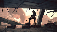 giantess long_hair destruction rubble searching sorenzer0 digital_render sniper_rifle
