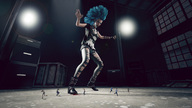 blue_hair blood gloves shrunken_woman shrunken_man shoe_crush indoors mohawk ripped_clothing sorenzer0 digital_render