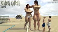 long_hair beach brunette topless red_hair mini_giantess muscles outdoors umbrella braid digital_render
