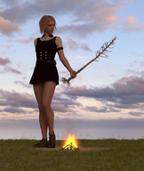 giantess blonde tree dress short_hair outdoors digital_render