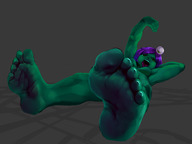 breasts drawing giantess nude feet vore color long_hair tongue mouth teeth barefoot purple_hair lying_down fangs medium_length_hair open_mouth dangle imminent_vore sharp_teeth no_background green_skin fooooly shaded