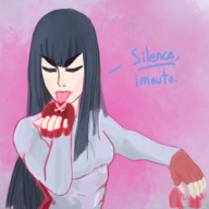 breasts drawing giantess panties black_hair color long_hair tongue licking handheld oral saliva anime mouthplay lesbians oral_sex closed_eyes dialogue no_background kill_la_kill on_palm ryuko_matoi satsuki_kiryuin someguy505