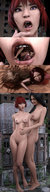 giantess vore city black_hair long_hair tongue mouth teeth digestion elf red_hair short_hair lingerie hand open_mouth giantesses x-ray inside_stomach panels internal_view digital_render madamemaeve