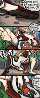 drawing micro feet comic color barefoot blood low_angle gore sandals foot_crush guilty_gear teasing cruel mspaintgts baiken guilty_gear_xrd_rev_2