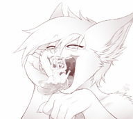 breasts drawing giantess nude vore furry blushing tail monochrome tongue mouth glasses saliva cat_ears mouthplay smiling uvula cownugget fangs looking_down open_mouth oral_sex cat_girl dripping mouse_girl imminent_vore no_background mouse_ears
