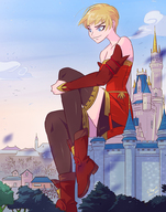 drawing giantess city mega blonde color clothed castle dress disney layne sitting_on_building angelgts