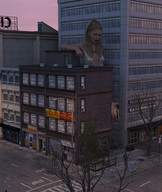giantess city blonde clothed skyscraper looking_at_tiny digital_render