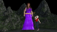 giantess blonde long_hair jeans huge_breasts brunette dress mountains sneakers looking_up outdoors no_background digital_render