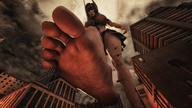 giantess city destruction skirt helicopter low_angle looking_down outdoors dirty_soles point_of_view raised_foot impending_doom digital_render