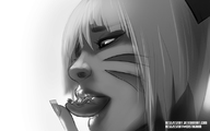 drawing giantess vore monochrome tongue mouth medium_length_hair looking_down imminent_vore on_tongue no_background looking_at_tiny miqote final_fantasy_xiv resizestuff