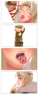 drawing giantess vore blushing blonde comic color long_hair tongue blue_eyes mouth saliva uvula open_mouth falling dangle swallowed dripping closed_eyes dropped panels imminent_vore viking no_background how_to_train_your_dragon astrid norse hiccup dreamworks sasionstrife