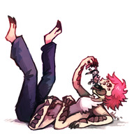 breasts drawing giantess vore comic color licking handheld barefoot pink_hair lying_down sitting medium_length_hair dangle closed_eyes monster_girl spider_girl imminent_vore no_background extra_arms looking_at_tiny rururururus