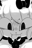 drawing giantess furry blushing comic monochrome large_breasts tongue penis licking oral saliva cat_ears pyramid smiling paws anubis egypt belly blowjob heart fangs medium_length_hair oral_sex cat_girl pinned dripping voluptuous closed_eyes looking_at_tiny gats