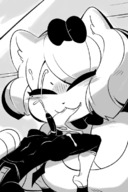 breasts drawing giantess furry blushing comic monochrome large_breasts tongue cum penis licking cleavage oral saliva cat_ears pyramid smiling paws anubis egypt short_hair belly blowjob heart fangs medium_length_hair oral_sex cat_girl pinned dripping voluptuous closed_eyes looking_at_tiny gats