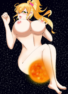 drawing giantess nude giga blonde space color large_breasts tongue ponytail sun open_mouth