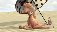 breasts nipples blonde brunette smiling scared mini_giantess muscles bikini_bottoms digital_render butre3004