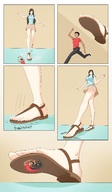 drawing giantess feet color large_breasts toes skirt glasses brunette brown_eyes sandals foot_crush shrunken_man red-neptune