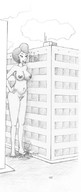 drawing giantess nude city monochrome destruction short_hair frakass outdoors