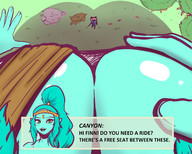 drawing color large_breasts long_hair cleavage ponytail blue_skin outdoors xanafar point_of_view adventure_time canyon giantess_pov cartoon_network