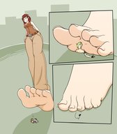 drawing giantess crush color toes barefoot sweat red_hair foot_crush jj-psychotic fallout_4 cait