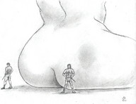 drawing giantess nude monochrome butt anime lineart nikko goddessia
