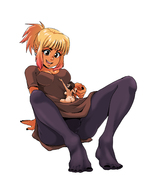 breasts drawing gentle giantess nude blonde color butt cleavage stockings brown_eyes smiling couple lying_down medium_length_hair looking_down tan jitensha no_background looking_at_tiny multicolored_hair