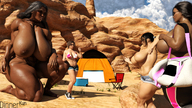 nude black_hair long_hair huge_breasts topless mini_giantess shorts giantesses sneakers dark_skin outdoors bikini_top converse digital_render tent dinner-kun