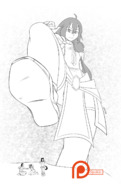 drawing giantess monochrome point_of_view raised_foot imminent_crush looking_at_tiny spokle