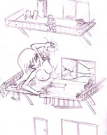 breasts drawing female growth giantess nude city monochrome destruction anime shrunken_men outgrowing_room