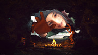 giantess hand fire reaching caught shrunken_woman shrunken_man cave sorenzer0 looking_at_tiny digital_render nest