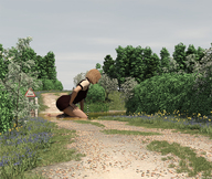 giantess blonde clothed dress kneeling river runswithferrets digital_render gravel_road