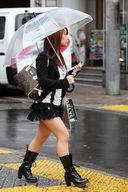 collage asian boots foot_crush legs walking unaware shrunken_woman streets underneath umbrella imminent_crush tiny-little-lisa streets-of-tokyo