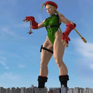 breasts giantess mega blonde long_hair multiple_sizes gloves boots street_fighter giantesses outdoors braid cape belt leotard power_girl pinched digital_render beret dc_comics bare_legs cammy_white skintight_clothing