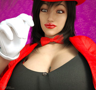 giantess cleavage gloves looking_down jetslasher magician digital_render bowtie between_breasts