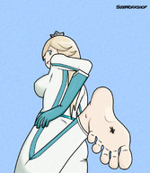 drawing giantess crush blonde color toes barefoot point_of_view raised_foot stuck_on_sole princess_rosalina sizeworkshop