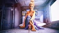 breasts nipples blonde long_hair blue_eyes barefoot cleavage bed shrunken_man naked_man digital_render narkoman22