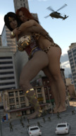 giantess city mega barefoot buildings helicopter military giganta police fighting giantesses streets wonder_woman leotard bracelet running_away leopard_print digital_render dc_comics amgipi