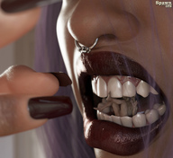 vore mouth teeth finger lips shrunken_man manicure point_of_view spawngts nose_ring digital_render finger-food