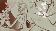 drawing giantess monochrome point_of_view from_below vulva panty_and_stocking_with_garterbelt kononiko daemons pussy_sandwich