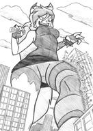 drawing giantess monochrome destruction rampage cartoon sketch from_below long_stockings demencia villainous cartoon_network
