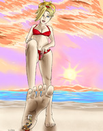 bikini giantess masturbation beach ponytail walking shrunken_man outdoors halo giantwaifus mercy_(overwatch) doomfist