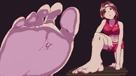 drawing giantess crush feet color toes barefoot soles red_hair short_hair fooooly
