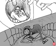 drawing pokemon vore comic monochrome mouth shrunken_person yuzupan