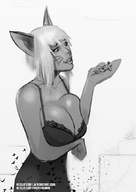 drawing giantess monochrome large_breasts handheld smiling lying_down short_hair shrunken_man birds no_background miqote resizestuff