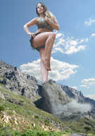 giantess collage mega barefoot low_angle wonderslug legs giantess_katelyn looking_down mountains sky point_of_view looking_at_viewer cliff leopard_print