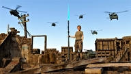 giantess destruction helicopter tank red_hair war town ruins spear digital_render 3d-giantess-studios