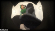breasts giantess brunette low_angle in_shoe socks short_hair looking_down bow point_of_view hair_bow digital_render