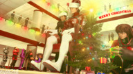 giantess short_hair boots sitting looking_down indoors santa_claus digital_render